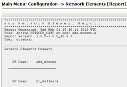 Network Element Report Network Element Report